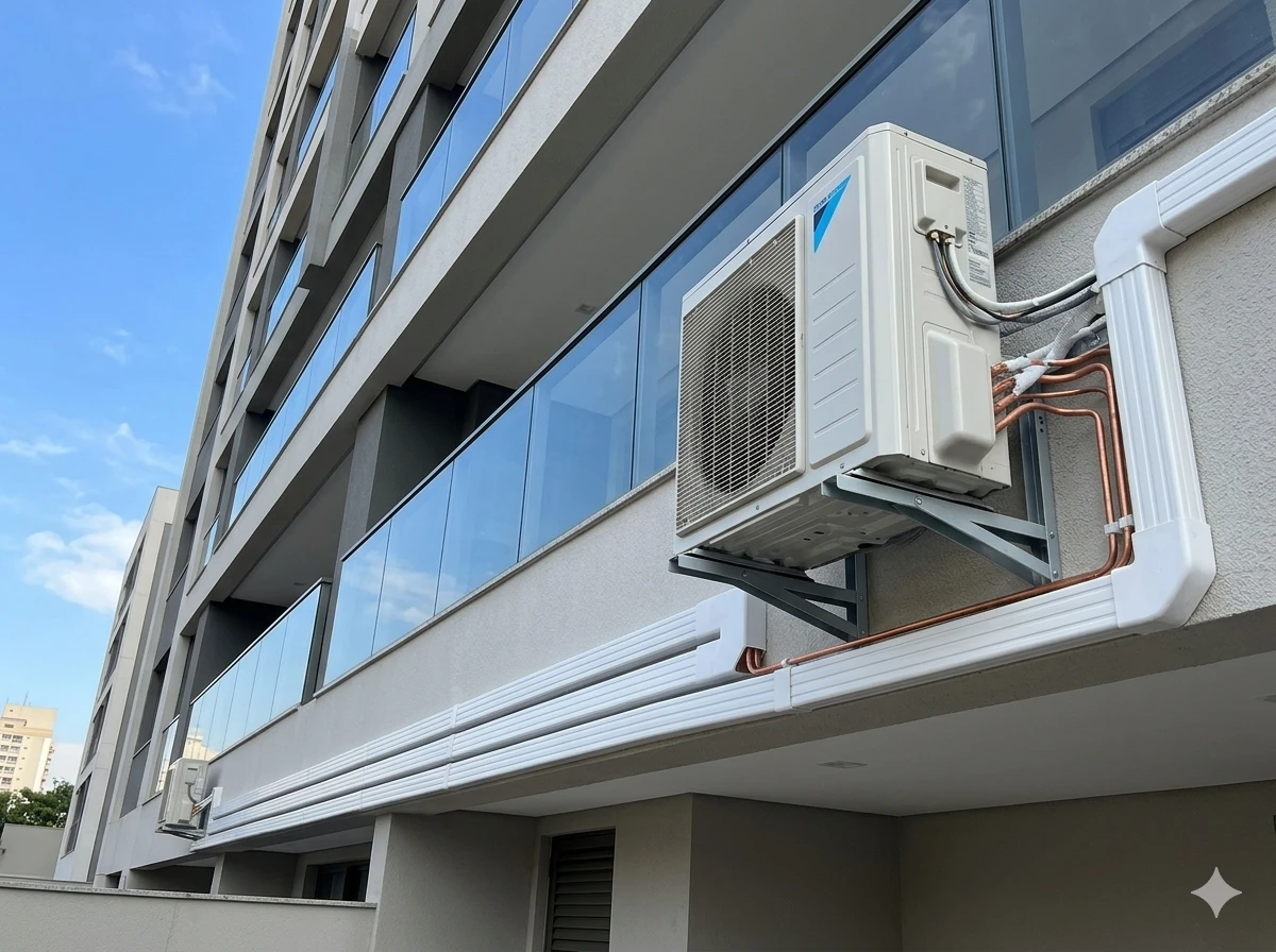 Condensadora Multi Split instalada na fachada de edifício moderno